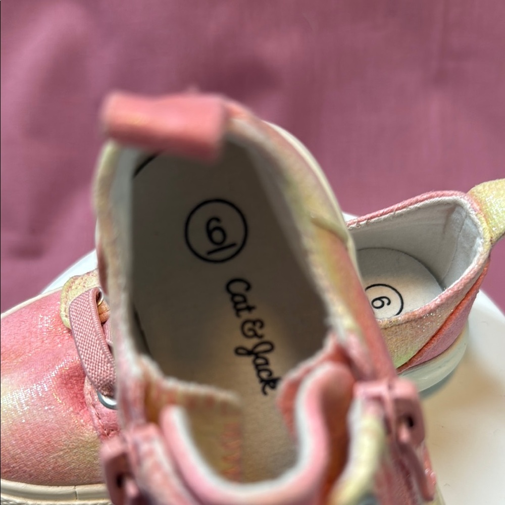 Cat & Jack Pink and Yellow Sneakers with Shimmery Finish plus water shoes. - Picture 2 of 11